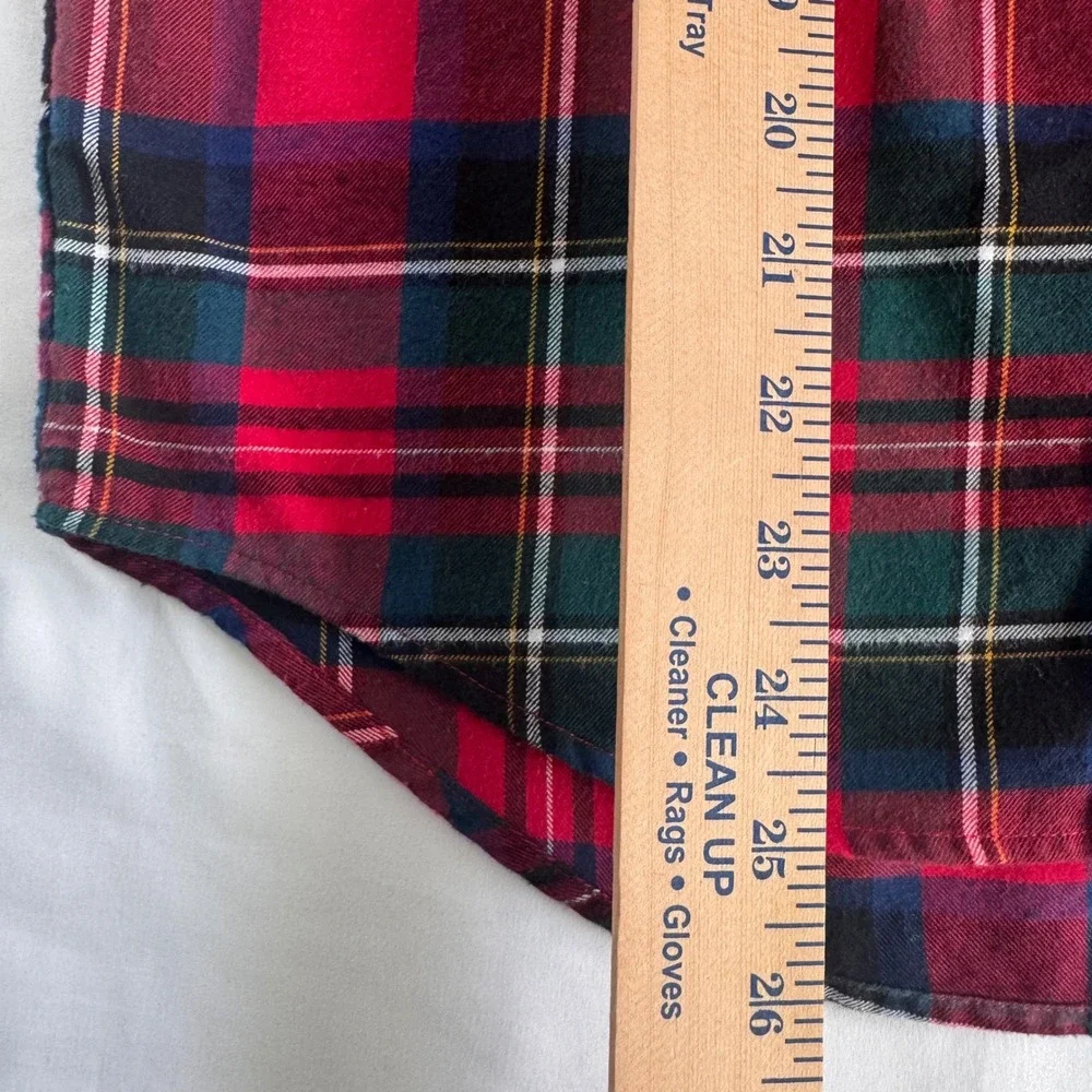 Ralph Lauren Flannel‎ Button Down Shirt Boys L 14-16 Red Green Tartan Plaid